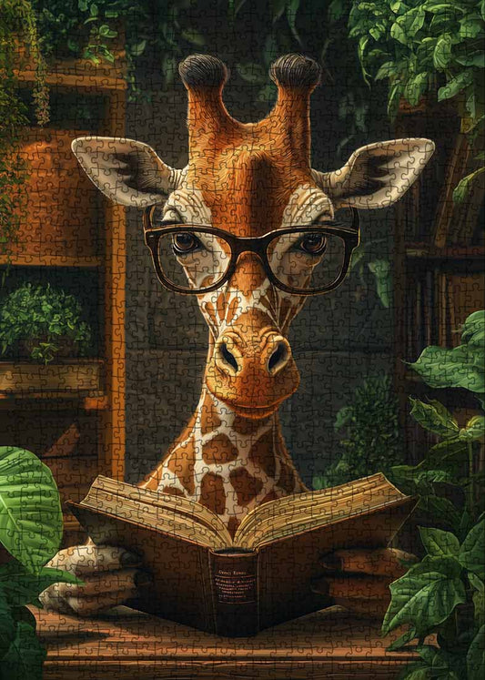 Giraffe Reading Book in Library Jigsaw Puzzle