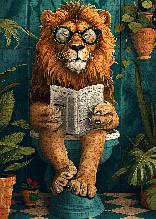 Reading Lion in Bathroom Jigsaw Puzzle