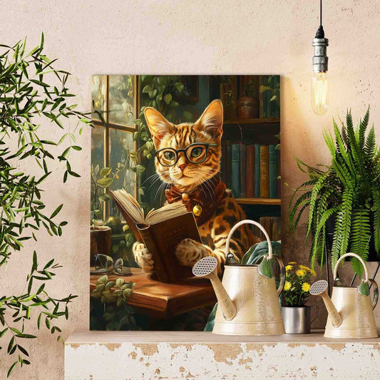 Reading Cat in Vintage Library Paint by Numbers