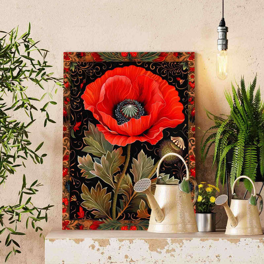 Red Poppy in Folk Style Paint by Numbers