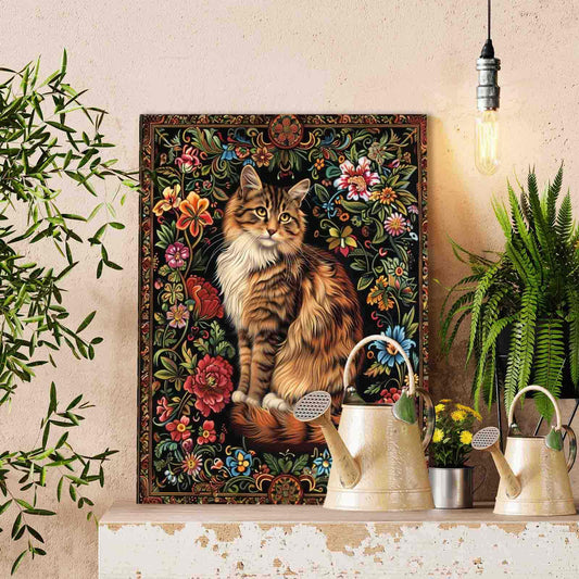 Regal Tabby Cat Floral Paint by Numbers