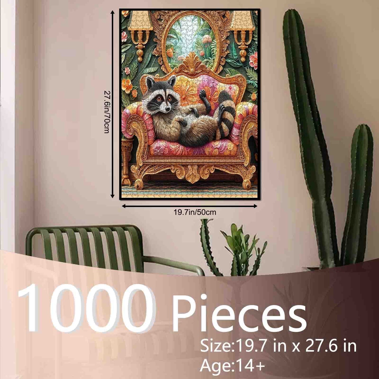 Relaxed Raccoon on Ornate Sofa Jigsaw Puzzle