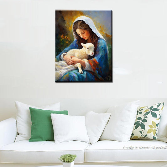 Virgin Mary Holding Sheep Paint by Numbers
