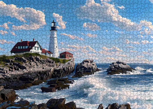 Rocky Coast Lighthouse View Jigsaw Puzzle