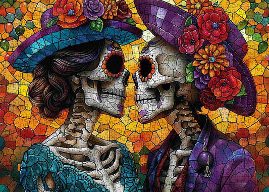 Romantic Skeletons Stained Glass Jigsaw Puzzle