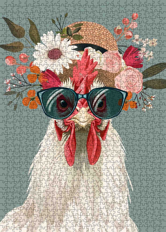 Rooster Wear Shades Straw Hat Jigsaw Puzzle