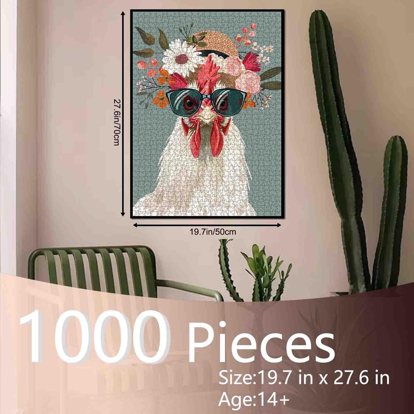 Rooster Wear Shades Straw Hat Jigsaw Puzzle