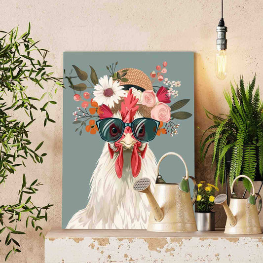 Rooster Wearing Shades Straw Hat Paint by Numbers