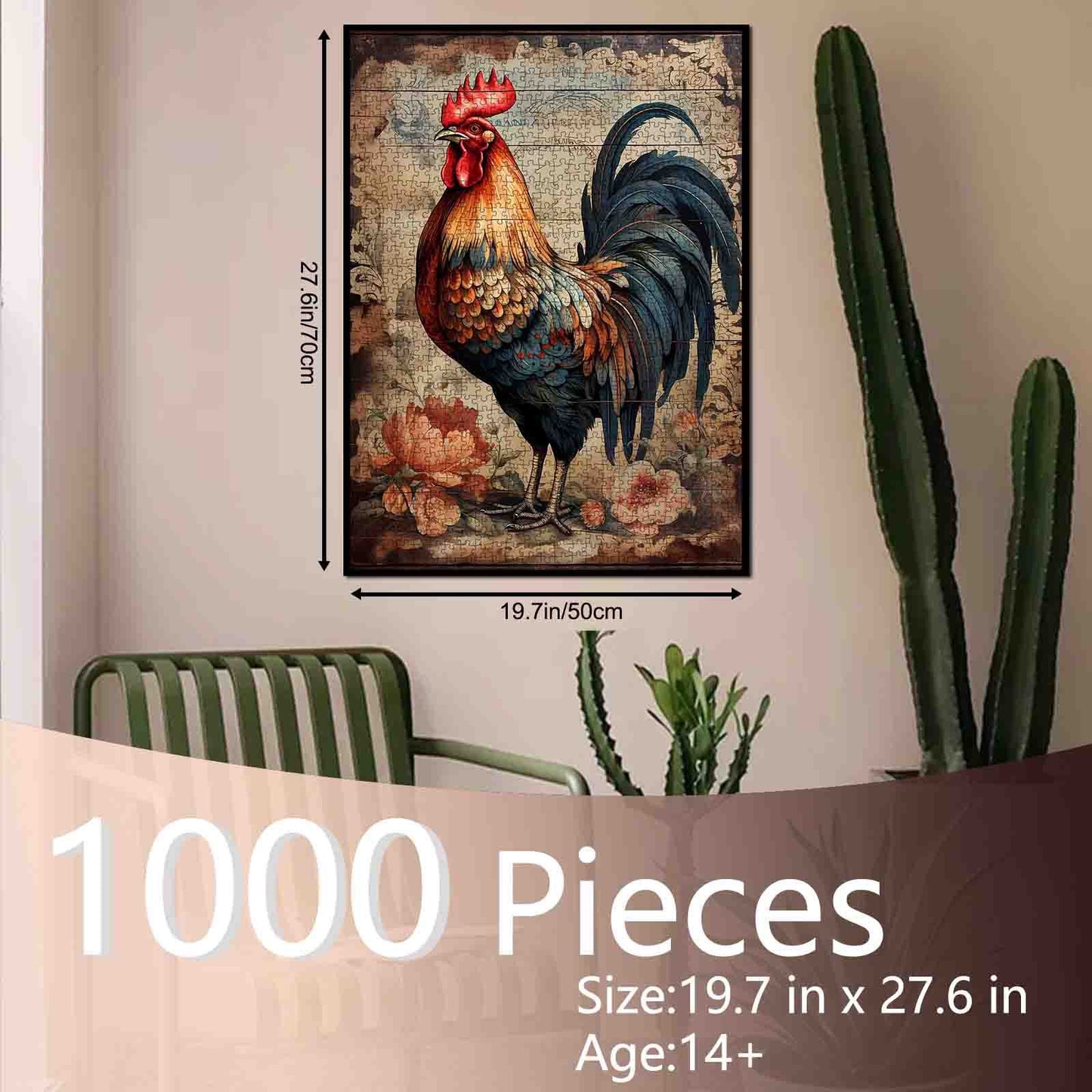 Rustic Rooster Vintage Animal Painting Jigsaw Puzzle
