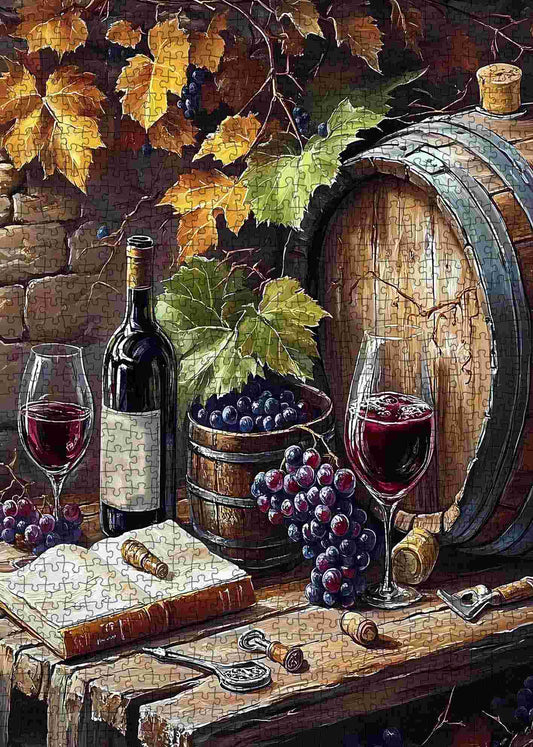 Rustic Wine and Grapes Jigsaw Puzzle