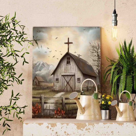Rustic Barn with Cross paint by numbers