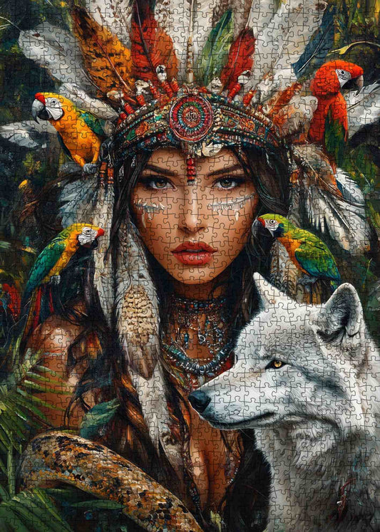 Sacred Feathers White Wolf Spirit Jigsaw Puzzle