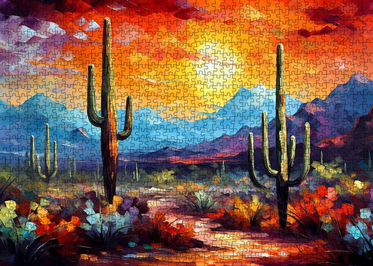 Saguaro Cacti Landscape Artwork Jigsaw Puzzle
