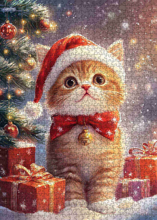 Santa Kitten by Christmas Tree Jigsaw Puzzle