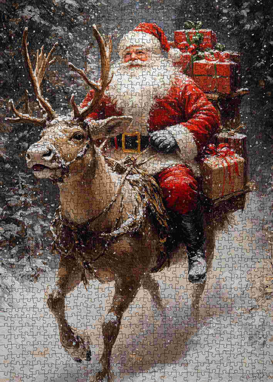 Santa Riding Reindeer Jigsaw Puzzle