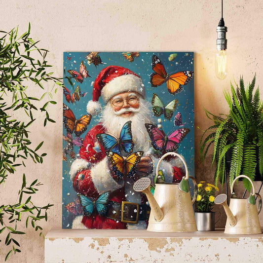 Santa with Colorful Butterflies Paint by Numbers