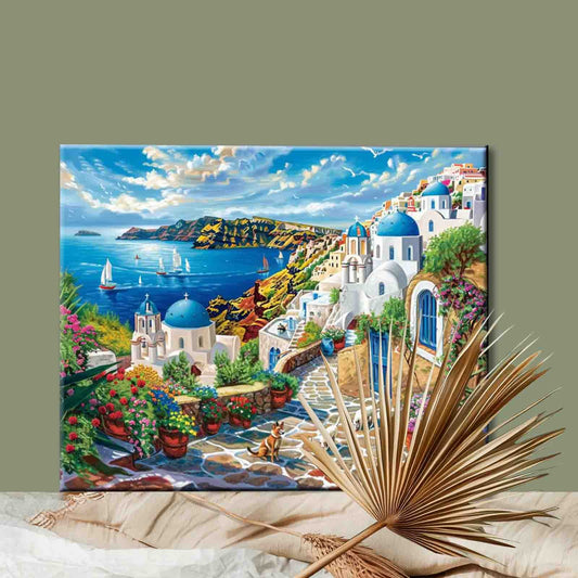 Santorini Cliffside Village Paint by Numbers