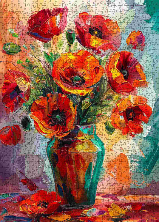 Scarlet Poppies in Vibrant Vase Jigsaw Puzzle