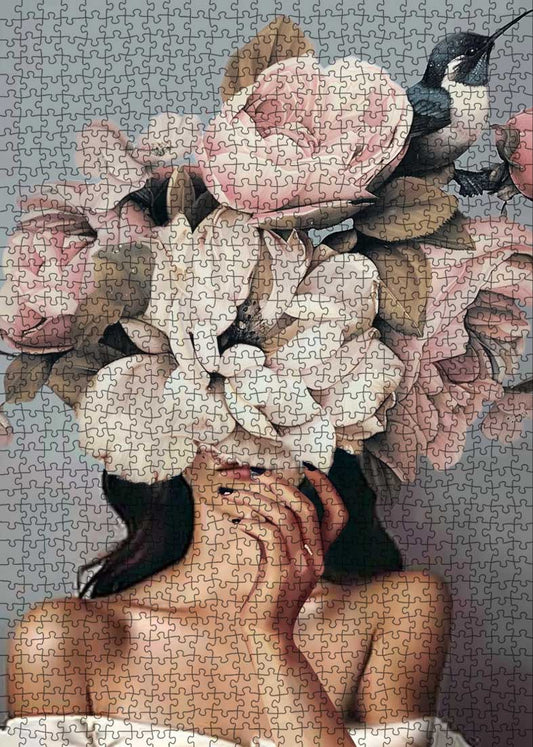 Woman with Magnolia Flowers Jigsaw Puzzle