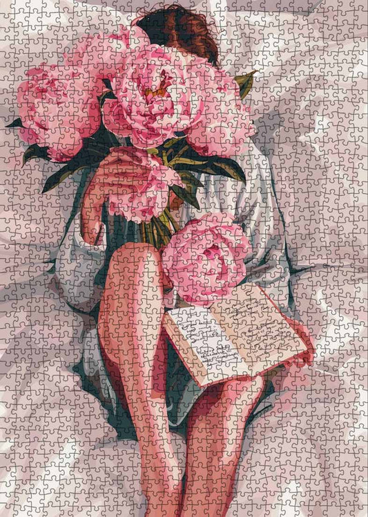 Beautiful Woman with Peonies Jigsaw Puzzle