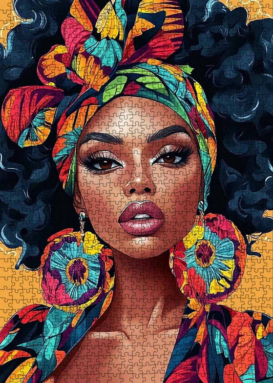 Bold Beauty in Vibrant Headwrap Jigsaw Puzzle