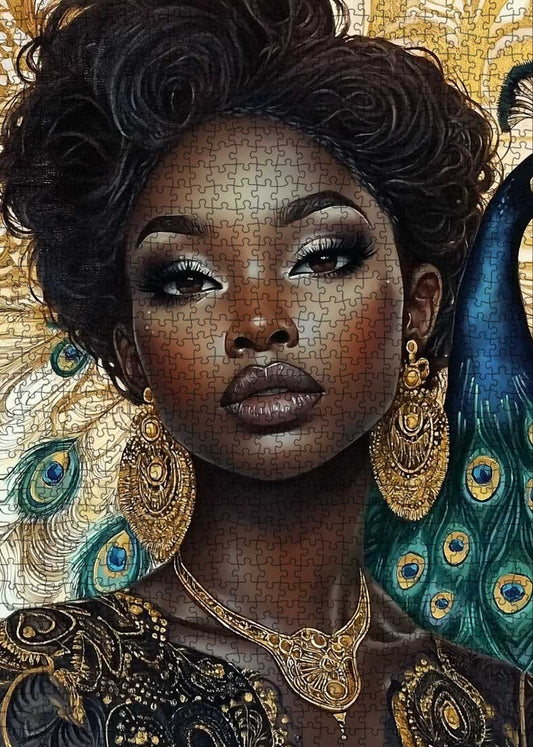 African Queen with Peacock Jigsaw Puzzle