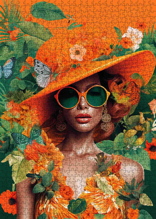 Sexy Girl in Big Orange Hat Jigsaw Puzzle
