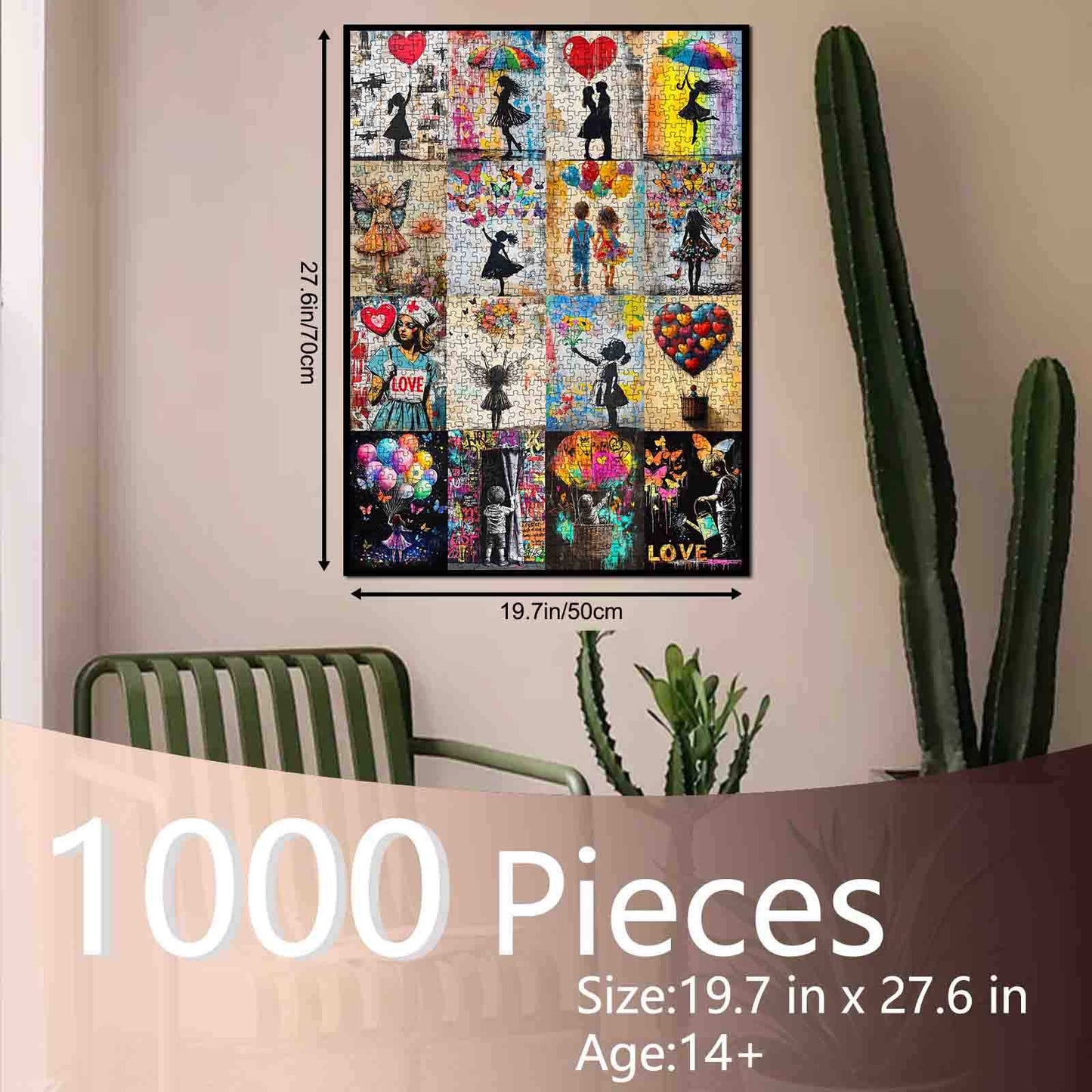 Silhouette Love and Graffiti Art Collage Jigsaw Puzzle