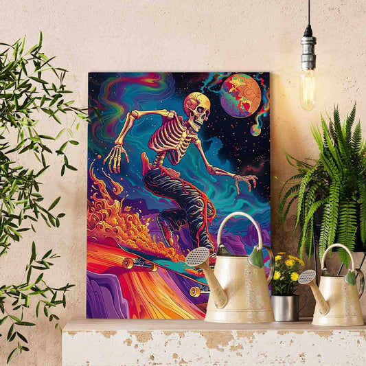 Skateboarding Skeleton Galaxy Ride Paint by Numbers