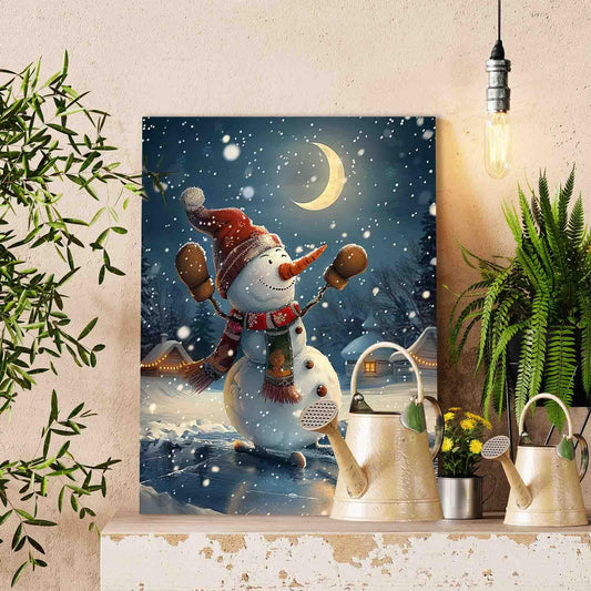 Skating Snowman Moonlight Paint by Numbers