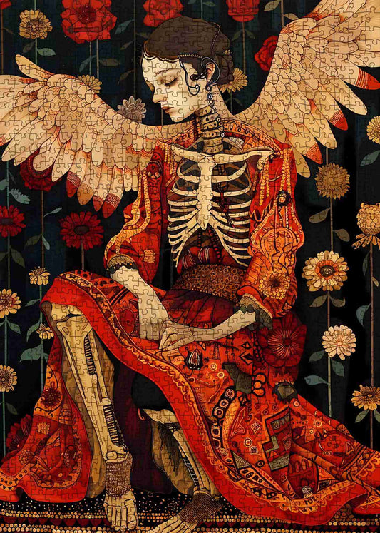 Skeleton Angel with Floral Robe Jigsaw Puzzle