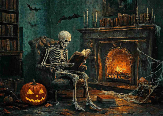 Skeleton Reading by Fireplace Jigsaw Puzzle