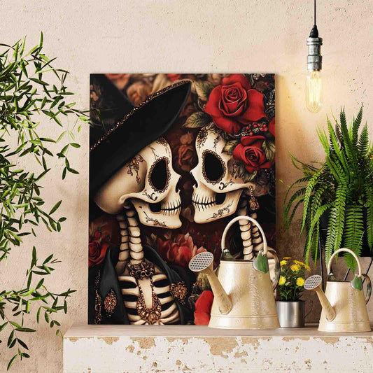 Skeleton Lovers with Roses Paint by Numbers