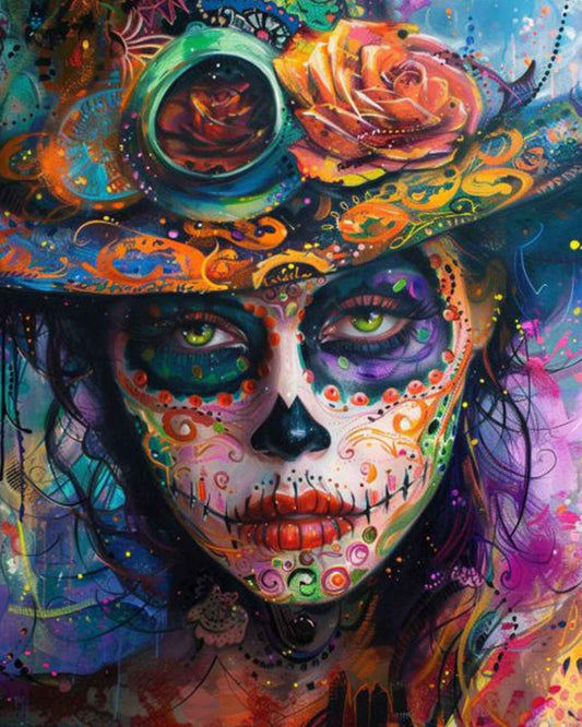 Colorful Sugar Skull Woman Paint by Numbers