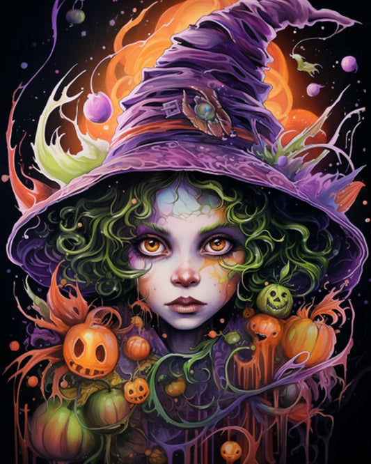 Enchanted Witch with Pumpkins Paint by Numbers