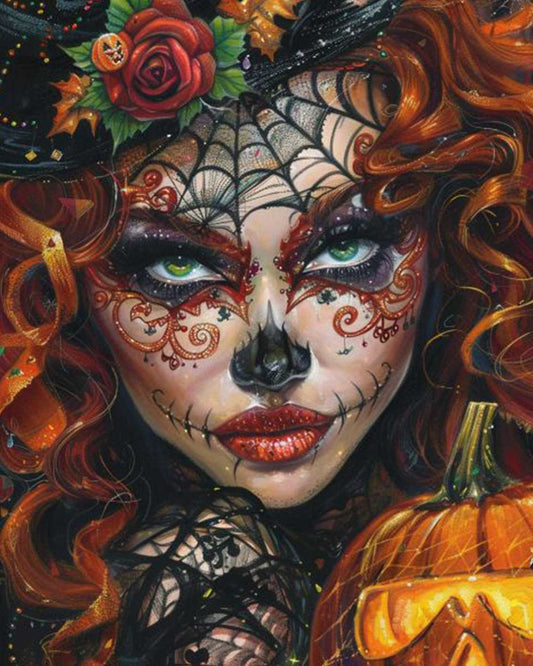 Enchanting Red-Haired Skull Woman Paint by Numbers