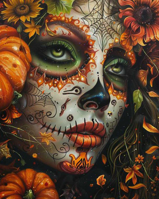 Mystic Autumn Woman with Pumpkin Face Paint by Numbers