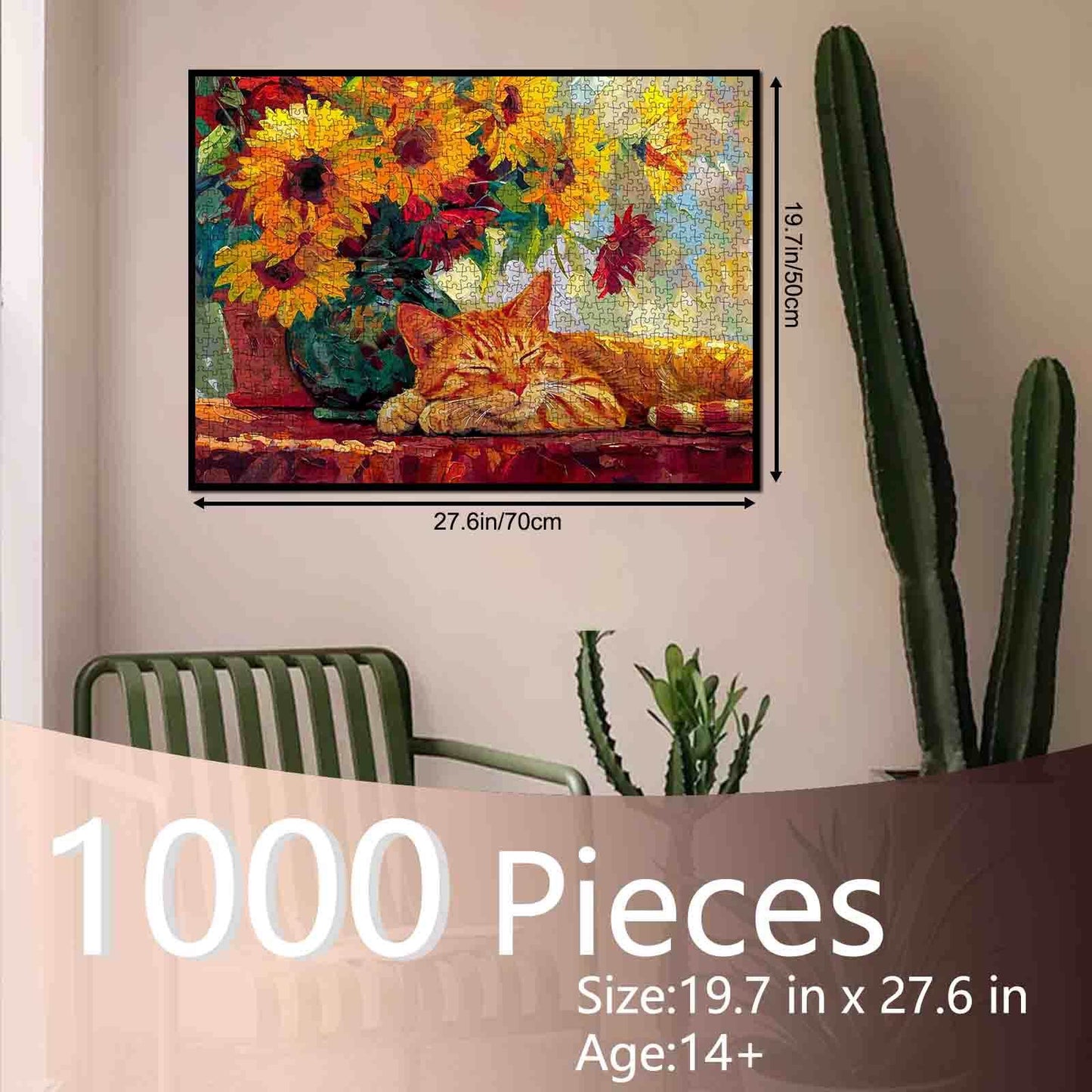 Sleeping Cat Colorful Sunflowers Jigsaw Puzzle