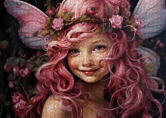 Smiling Fairy with Pink Hair and Rose Crown Jigsaw Puzzle