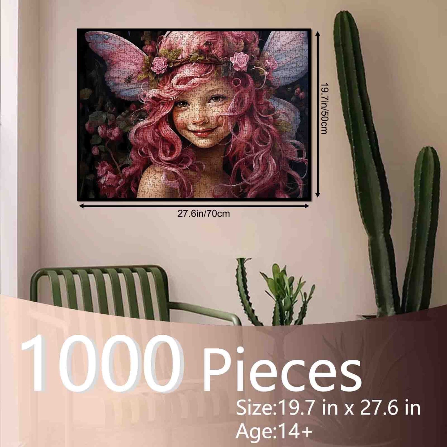 Smiling Fairy with Pink Hair and Rose Crown Jigsaw Puzzle