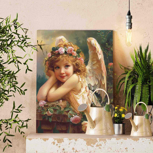 Smiling Garden Angel with Roses Paint by Numbers