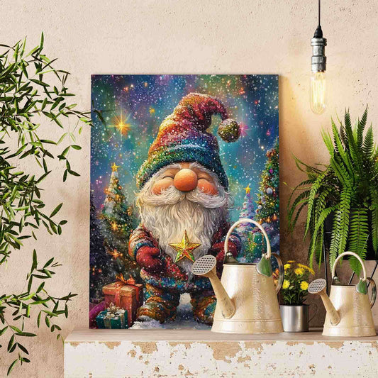 Smiling Gnome in Rainbow Hat Paint by Numbers