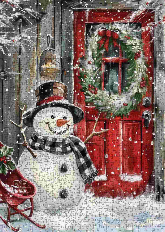 Snowman at Red Door Jigsaw Puzzle