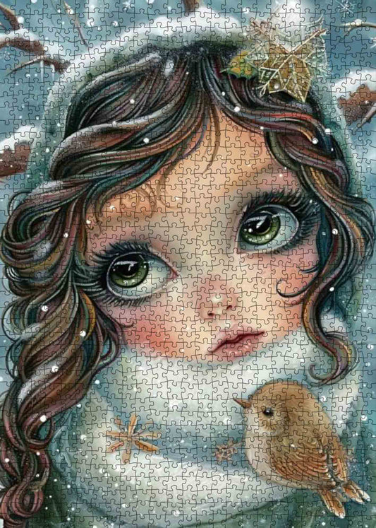 Snowy Girl with Bird Jigsaw Puzzle