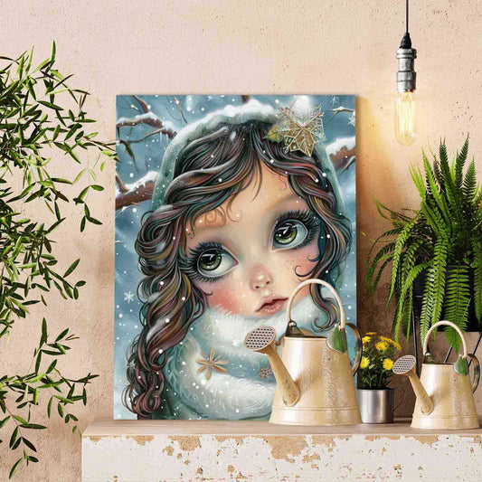 Snowy Girl and Bird Paint by Numbers