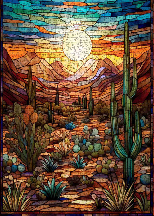 Stained Glass Desert Sunset Jigsaw Puzzle
