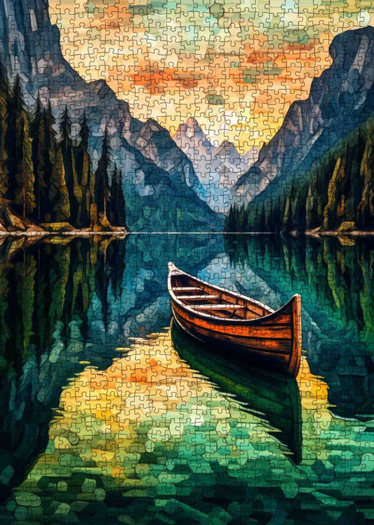 Stained Glass Mountain Lake Jigsaw Puzzle