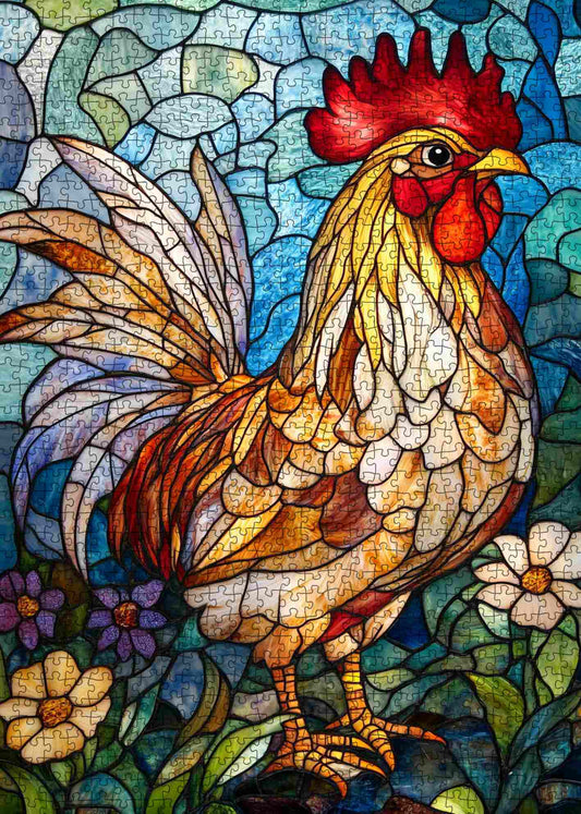Stained Glass Rooster Jigsaw Puzzle