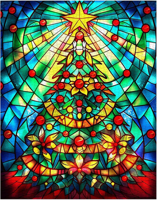 Beautiful Christmas Tree Stained Glass Jigsaw Puzzles