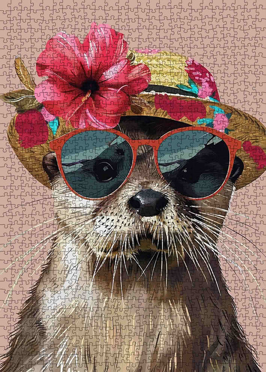 Stylish Otter in Floral Hat Jigsaw Puzzle